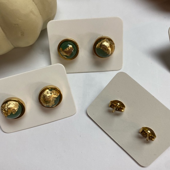 Jade Gold Leaf Studs - Picture 7 of 7